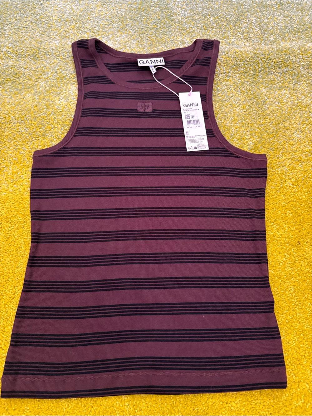 Ganni Plum and Black Striped Ribbed Tank Top